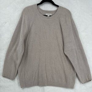 Barefoot Dreams CozyChic Lite Rib Blocked Pullover knit sweater women US L tan